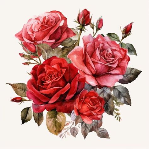 Un ramo de rosas rojas con hojas y flore... | Premium Photo #Freepik #photo #diseno-floral #ilustracion-floral #flor-grafico #flores-acuarela Red Roses Png, Flowers White Roses, Bouquet Clipart, Three Roses, White Roses Wedding, Rose Clipart, Rose Illustration, Red Rose Bouquet, Watercolor Pictures