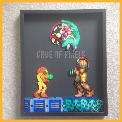 Metroid / Super Metroid Perler bead scene Horror Perler, Game Shelves, Bead Pixel Art, Nintendo Perler, Leighton Buzzard, Videogame Art, Super Metroid, Pixel Beads, Detailed Art