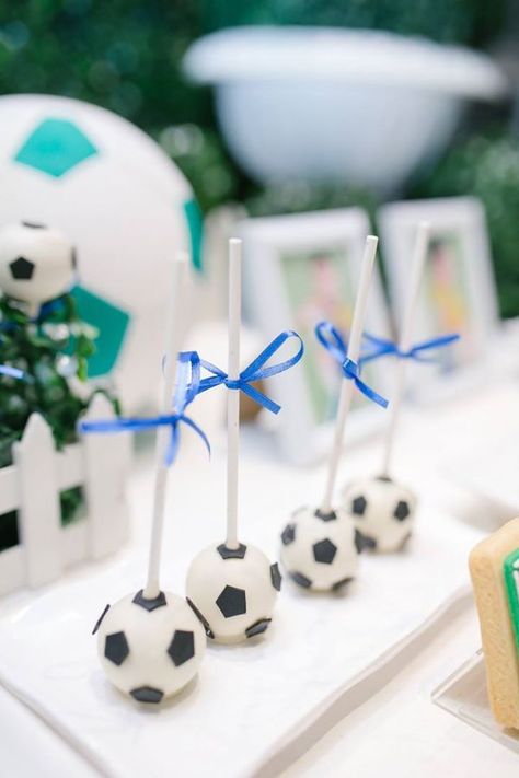 Modern Soccer| Football Club Party - Birthday Party Ideas & Themes Soccer Treats For Kids, Club Party Decorations, Club Party Theme, Club Party Ideas, Soccer Birthday Theme, Paper Lantern Decorations, Soccer Gender Reveal, Soccer Baby Showers, Soccer Party Decorations