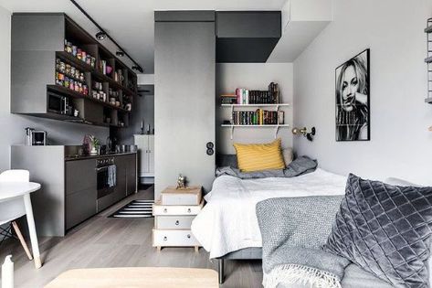 Top 60 Best Studio Apartment Ideas - Small Space Designs White Studio Apartment, Apartemen Studio, Studio Apartment Design, Small Space Interior Design, Studio Apartment Divider, Small Apartment Interior, Deco Studio, Small Apartment Design, Studio Apartment Layout