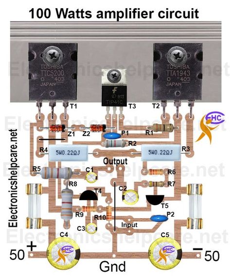 100 watts transistor amplifier Audio Amplifier Circuit Diagram, Amplifier Circuit Diagram, Power Amplifier Audio, Amplificatori Audio, Basic Electronic Circuits, Electrical Circuit, Electronic Circuit Design, Electrical Circuit Diagram, Car Audio Amplifier