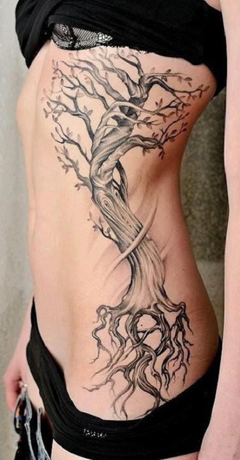 Full Large Tree Side Rib Tattoo Ideas Nature Body Tatt - Ideas de tatuaje de la costilla de lado de árbol grande completo - www.MyBodiArt.com Kurt Tattoo, Tree Tattoo Side, Side Body Tattoos, Stretch Mark Tattoo, Dr Tattoo, Willow Tree Tattoos, Body Tattoo Design, 16 Tattoo, Tattoo Tree