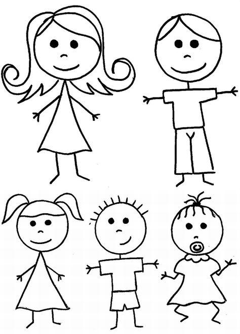 How To Draw Cute Stick Figures, Printable People Figures, How To Draw Stick People, Family Stick Figures, Figure Template, Drawing Family, Stick Drawings, People Coloring Pages, Stick People