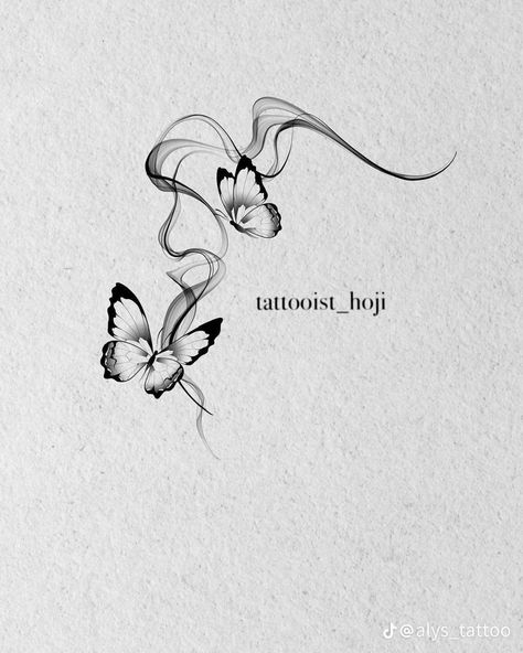 Butterfly Tattoo Words, Dandelion With Butterfly Tattoo, Smokey Butterfly Tattoo, Butterfly Tattoo Shaded, Butterfly Effect Art, Swirly Tattoo, Butterfly Tattoos Images, Simple Butterfly Tattoo, Tattoo Trash