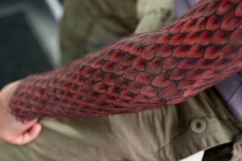 #dragonscales #tattoo #scales #tattoosleeve by @ipaintflesh. Photo: Gwen Davis @Gwen Davis Fish Scale Tattoo Sleeve, Tattoo Scales, Dragon Scale Tattoo, Fish Scale Tattoo, Dragon Koi Tattoo Design, Esoteric Tattoo, Dragon Head Tattoo, Tatoo 3d, Snake Scales