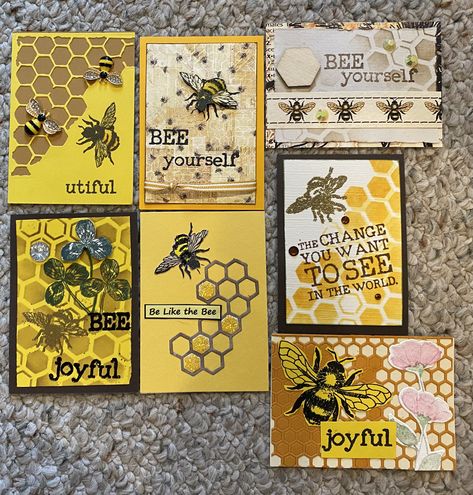 Bee Atc Cards, Bee Themed Crafts, Grunge Cards, Bee Journal, Ladybug Cards, Subscription Box Ideas, Trading Card Ideas, Diy Playing Cards, Postcards Diy