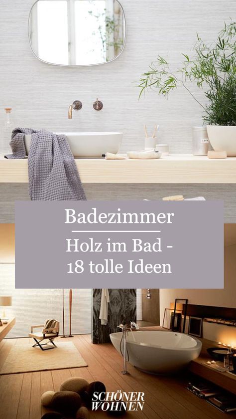 Holz macht Bäder wohnlich. Das natürliche Material sorgt für optische Wärme, wirkt antibakteriell und altert schön. Man muss nur eine einzige Regel beachten.  #wohnen #schönerwohnen #gestalten #einrichten #badezimmer #bad #holz #material #natur #einrichtung #inspiration #tipps #tricks #anleitung #deko #ideen Bad Bad, Bad Inspiration, Round Mirror Bathroom, Interior Inspiration, Alcove Bathtub, Bathroom Mirror, Villa, Blonde, Wood