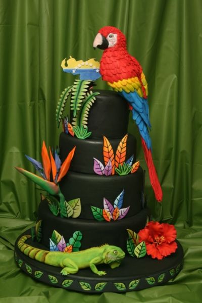 Venezuela Cake By DalilaCabrita on CakeCentral.com Fantasy Cake, Jungle Cake, Cupcakes Decorados, Fiesta Tropical, Bird Cakes, Animal Cakes, Animal Cake, Crazy Cakes, Unique Cakes