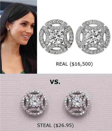 Mimic Meghan Markle! Click to shop style steals of her Cartier halo earrings Meghan Markle Earrings, Solitaire Earrings Designs Unique, Real Diamond Earrings Studs, Solitaire Earrings Studs, Meghan Markle Jewelry, Diamond Tops Earrings, Diamond Earrings Designs, Solitaire Diamond Earrings, Tops Earrings