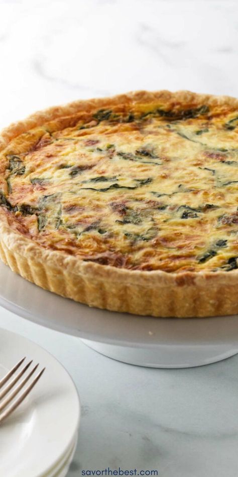 Quiche Florentine is a classic French quiche with fresh spinach, rich cheeses, and a creamy custard. Baked into a deliciously buttery crust, this flavor-packed quiche makes a wonderful breakfast, lunch or light dinner. Florentine Quiche, Spinach Cheese Quiche, French Quiche, Quiche Florentine, Goat Cheese Quiche, Florentines Recipe, Baking Lessons, Easy Quiche, Preppy Kitchen