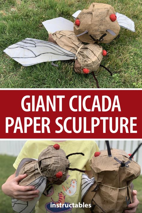 Cicada Costume Diy, Cicada Preschool Projects, Cicada Crafts For Kids, Giant Bugs Diy, Cicada Craft, Cicada Party, Vbs Magnified, Giant Insects, Insects For Kids