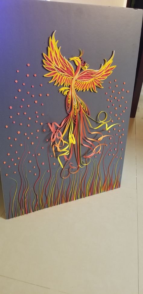 I made my beautiful phoenix Phoenix Themed Party, Phoenix Party Decorations, Phoenix Diy Craft, Phenix Wallpapers, Phoenix Party, Art For Kids Hub, Quilling Letters, Phoenix Art, 3d Paper Art