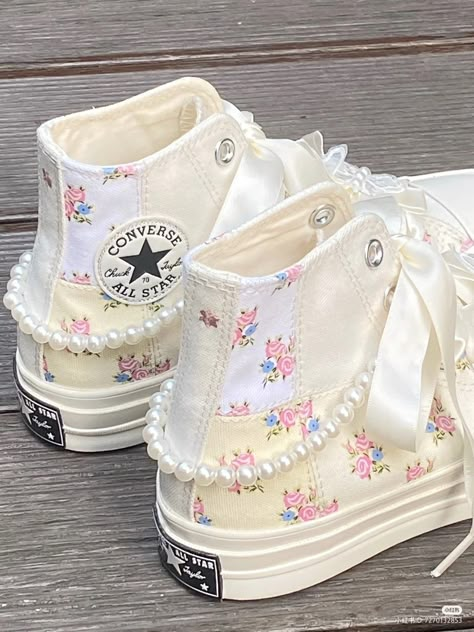 Coquette Converse, Kpop Shoes, Coquette Shoes, Aesthetic Converse, Cute Converse Shoes, Cute Converse, Pretty Sneakers, Dr Shoes, Preppy Shoes