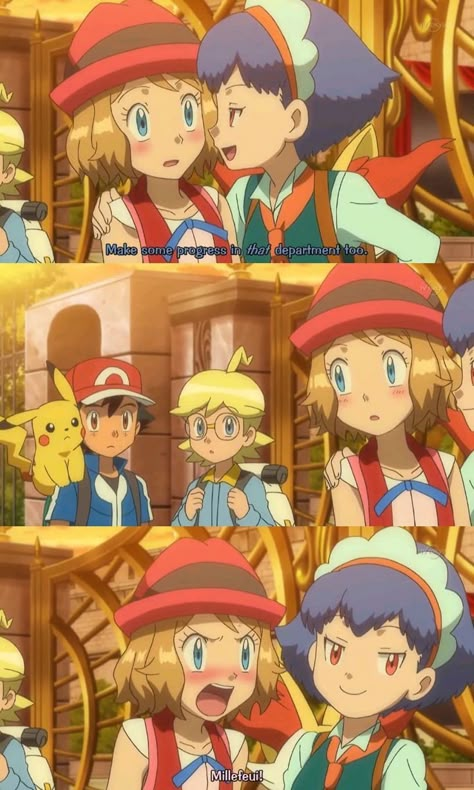 Pokemon Ash And Serena Kiss, Alain Pokemon, Ash And Serena, Pokemon Quotes, Pikachu Funny, Solgaleo Pokemon, Pokémon Heroes, Pokemon Kalos, Serena Pokemon