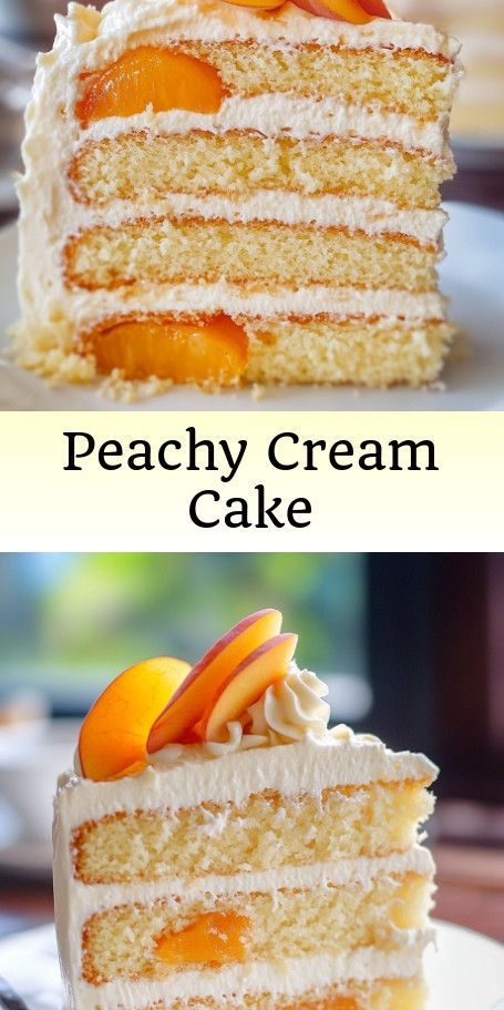 Peaches and Cream Celebration Cake Pin Indulge in the flavors of late summer with this stunning Peaches and Cream Celebration Cake. Layers of light sponge cake, fresh peaches, and whipped cream create a heavenly dessert perfect for any special occasion. Follow the recipe for a delicious treat that will impress your guests and satisfy any sweet tooth. #PeachesAndCream #LayerCake #BakingJoy #SummerDessert #CakeLovers #DeliciousTreat #HomeBaking #FruitCake #DessertGoals #PeachyKeen Peach Torte Recipe, Peach Layer Cake, Peaches And Cream Cake Recipe, Peach Cake Recipes, Cannoli Cake, Pescetarian Recipes, Layered Dessert, Pretty Desserts, Dump Cakes