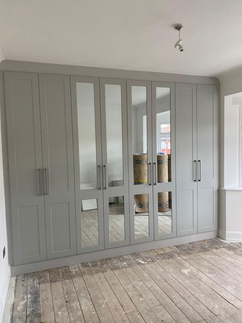 Light grey shaker style wardrobes Refurbish Old Furniture, Built In Wardrobe Ideas Layout, Built In Wardrobe Ideas, Built In Cupboards Bedroom, Built In Wardrobe Designs, Wardrobe Designs For Bedroom, Sleeping Room Design, Bedroom Robes, Fitted Wardrobes Bedroom