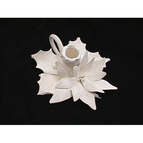 Ceramic bisque unpainted handmade clay poinsettia candleholder approx.7x3 Clay Poinsettia, Ceramic Bisque, Handmade Clay, Acrylic Paints, Poinsettia, Holiday Fun, Candle Holder, Acrylic Painting, Candle Holders