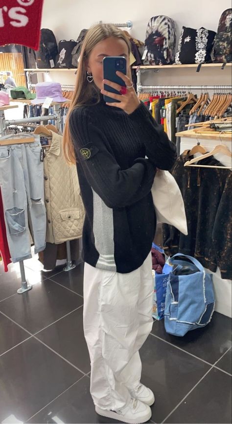 Get The Badge In Stone Island, Stone Island Women, Stone Island Aesthetic, Stone Island Outfit, Jumper Aesthetic, Stone Island Jumper, 90s Women, Island Outfit, Jumper Outfit