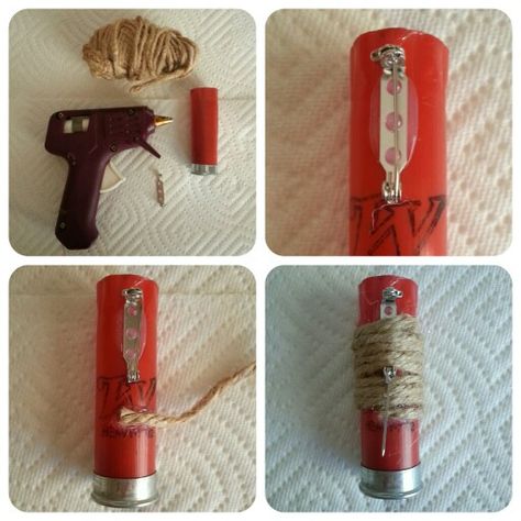 DIY Shotgun Shell Boutonniere...With heavy safety pin Country Groomsmen, Shell Boutonniere, Shotgun Shell Crafts, Diy Boutonniere, Shotgun Wedding, Camo Wedding, Shotgun Shell, Wedding Groomsmen, Western Wedding