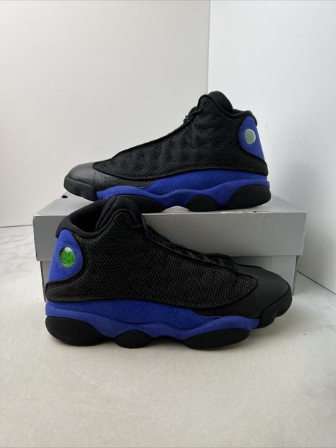 Nike Air Jordan 13 Hyper Royal size 12 414571–040 OG XIII Black Blue Get a price at https://copapair.com/nike-air-jordan-13-hyper-royal-size-12-414571-040-og-xiii-black-blue/ Jordan 4 Fire Red, Air Foamposite Pro, Air Jordan 13 Retro, Jordan 13 Retro, Black Silhouette, Jordan 13, New Sneakers, Cheap Shoes, Dream Shoes