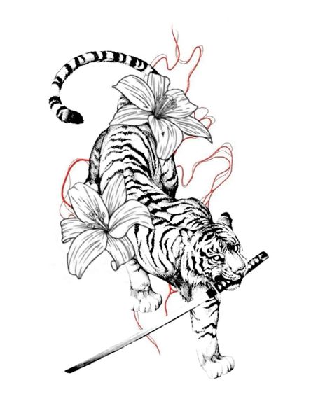 Japanese Animal Tattoo Art, Panda With Flowers Tattoo, Dragon Tattoo Stencil Designs, Snow Tiger Tattoo, Arm Filler Tattoos For Women, Climbing Tiger Tattoo, Tiger Back Tattoo Woman, Space Filler Tattoo Ideas, Siberian Tiger Tattoo