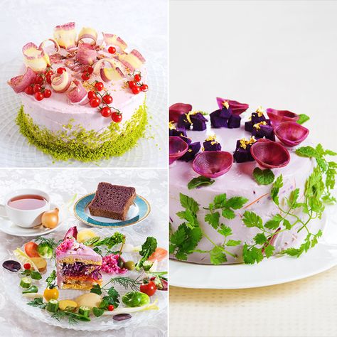 Salad Cakes Are Taking the Internet by Storm Veggie Cakes, Salad Cake, Cake Form, Beautiful Salad, Sandwich Cake, Salty Cake, Eat Salad, Tea Sandwiches, Tasting Table