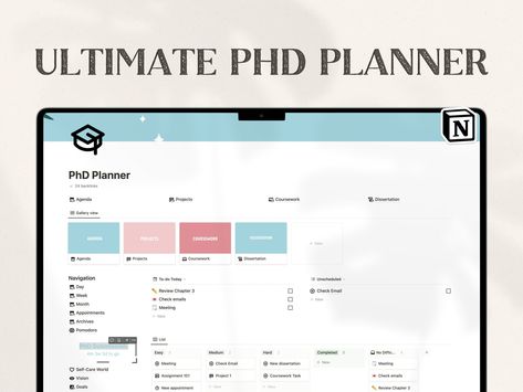 Notion Template Phd for Organising Your Dissertation Thesis Project Notion Phd Planner With Dissertation Planner Notion Template for Student - Etsy UK momplanner #socialmediaplanner. Phd Planner, Phd Dissertation, Simple Daily Planner, Timeline Project, Quarterly Planner, Life Planner Organization, Research Writing, Templates Free Design, Small Business Planner