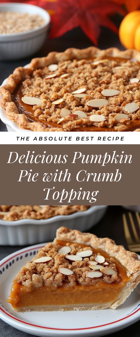 Image for Delicious Pumpkin Pie with Crumb Topping Topping For Pumpkin Pie, Pumpkin Pie Topping Ideas, Pumpkin Crumb Pie, Pumpkin Pie With Streusel Topping, Pumpkin Pie Streusel Topping, Pumpkin Pie With Walnut Topping, Pumpkin Pie Variations, Streusel Topped Pumpkin Pie, Pumpkin Pie With Crumb Topping