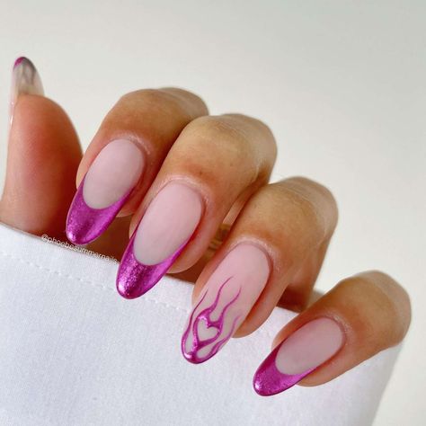 Do It Yourself Nails, Pink Chrome Nails, Cherry Nails, Classic Nails, Almond Nails Designs, Oval Nails, Heart Nails, French Tip Nails, Chic Nails