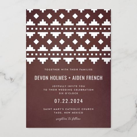 Burgundy Red Southwest Gleam Wedding Silver Foil Invitation Terra Cotta Wedding, Country Western Wedding, Wedding Silver, Southwestern Boho, Aztec Style, Foil Wedding Invitations, Foil Invitations, Warm Red, Western Wedding