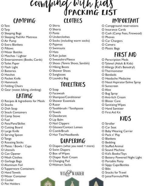 Camping Packing List With Kids, Packing List For Camping, List For Camping, Camping Gear Storage, Printable Packing List, Camping Packing List, Camping List, Shabby Chic Bedroom, Camping Checklist