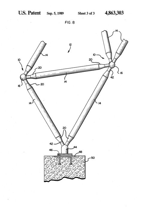 Patent US4863303 - Structural joint members for space frame system - Google Patents Space Truss, Architecture Symbols, Construction Details Architecture, Metal Building Kits, Steel Building Homes, Truss Structure, Buckminster Fuller, Tensile Structures, Concept Models Architecture