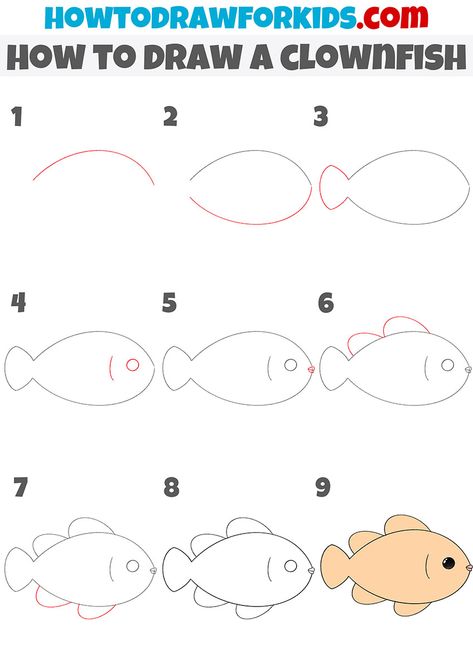 How To Draw A Fish Step By Step, Clownfish Drawing, How To Draw Fish, Aquarium Drawing, Christmas Drawings For Kids, Easy Fish Drawing, Easy Christmas Drawings, Drawing Ideas For Kids, Ocean Drawing