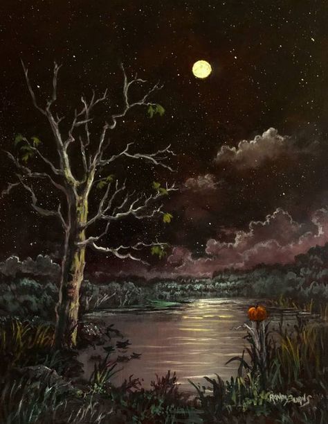 Randy Burns, Night Paintings, Southern Artist, Modern Landscape, Skateboard Design, Autumn Halloween, Autumn Scenes, Night Painting, Art Acrylic