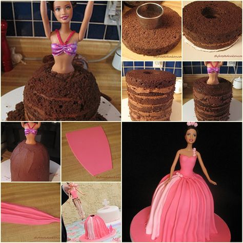 How to Make Adorable Barbie Skirt Cake tutorial and instruction. Follow us: www.facebook.com/fabartdiy Doll Cake Tutorial, Barbie Skirt, Princess Doll Cake, Barbie Doll Cake, Party Essen, Princess Castle Cake, Barbie Birthday Cake, Barbie Doll Cakes, Basic Cake