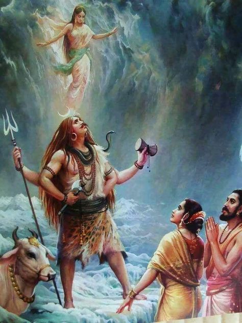 Lord Shiva is ready to take river Ganga onto earth. Shiva Shankar, Arte Yoga, Mahakal Shiva, Saraswati Goddess, Indian God, Shiva Parvati Images, Har Har Mahadev, Lord Shiva Family, Shiva Photos