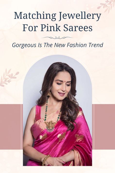 Matching Jewellery For Pink Sarees Jewellery For Pink Saree, Pink Saree Jewellery Ideas, Pink Saree Jewellery, Pink Formal Saree Set, Jewellery On Pink Saree, Matching Jewellery For Saree, Pink Colour Jewellery Set, Contrast Jewellery, Pink Sarees