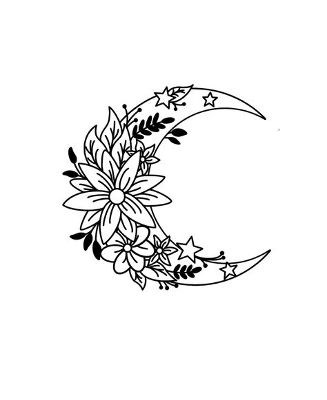 Floral crescent moon vinyl car decal, can be made in a wide variety of colors and sizes. please message me with any special requests. Simple Moon Tattoo Designs, Floral Crescent Moon, Nightmare Before Christmas Drawings, Moon Decal, Small Pretty Tattoos, Moon Tattoo Designs, Tattoo Flash Sheet, Nails Today, Cherry Blossom Tattoo