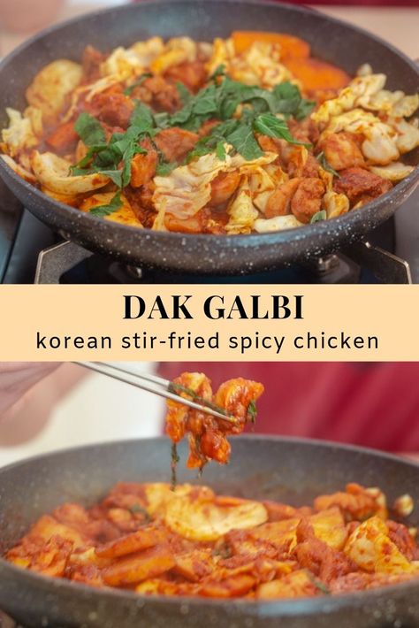 Korean Stir Fry Recipes, Korean Recipes With Chicken, Chicken Galbi Recipe, Korean Stir Fry Chicken, Korean Red Pepper Paste Recipes, Korean Dak Galbi, Dak Galbi Korean Chicken, Dak Galbi Recipe, Korean Dishes Traditional