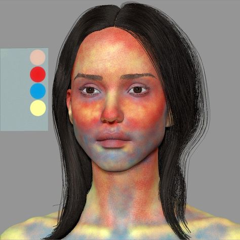 Face Color Reference, Color Zones Of The Face Art, Facial Color Zones, Tone Mapping Face, Coloring Faces Digital, Colorful Skin Painting, Digital Face Painting, Color Reference Skin, Skin Color Zones