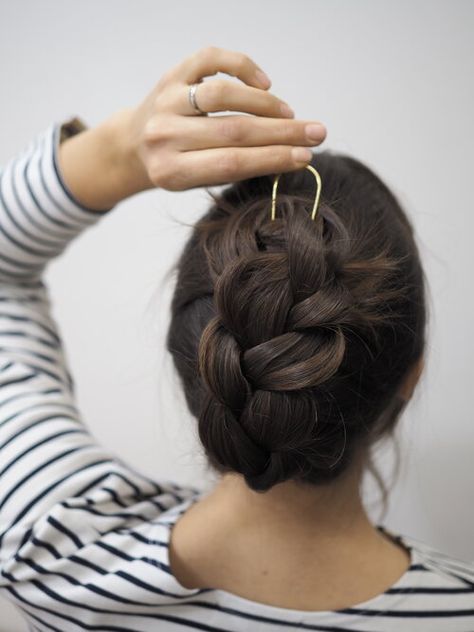 Hair Pin How-To Guide — Roake Studio Brass Hair Pin, Long Length Hair, Work Hairstyles, French Hair, Hair Slide, Hair Strand, Hair Pin, Free Hair, Hair Dos