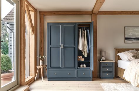 Discover how to create a contemporary country look with our modern farmhouse-inspired collections for every room. Painted Wardrobes, Farmhouse Wardrobe, Contemporary Townhouse, Bedroom Organisation, Rustic Oak Furniture, Painted Living Room Furniture, Hallway Furniture Storage, Painted Wardrobe, Triple Wardrobe