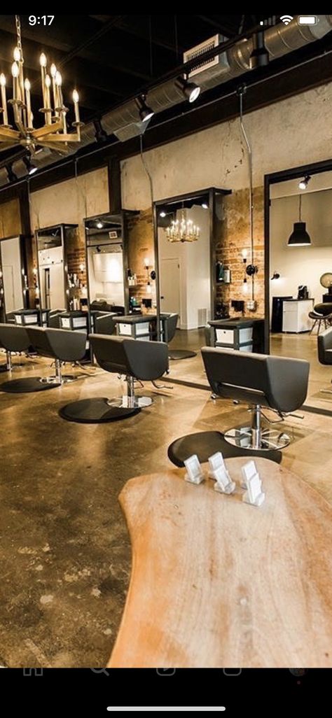 Goth Hair Salon, Dark Hair Salon, Dark Salon Aesthetic, Moody Hair Salon, Salon Vision Board, Warehouse Salon, Salon Mood Board, Salon Lofts, Salon Lighting