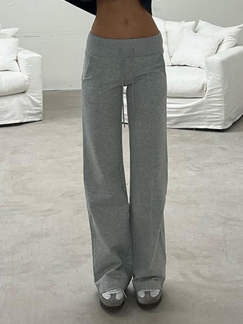 Flared Pants Loose Drawstring Pockets Solid Color Pants Trousers GRAY-L Sweatpants Women, Solid Color Pants, Casual Sweatpants, Flare Leg Pants, Trouser Style, Mode Inspo, Swaggy Outfits, Looks Chic, Pop Punk