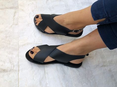 Black leather sandals