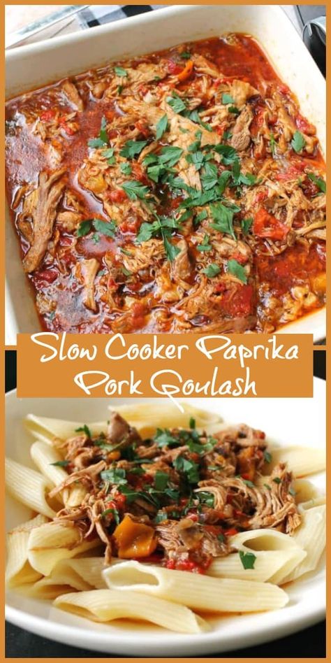 Slow cooker paprika pork goulash is easy to make and full of flavour, an ideal winter warmer for the whole family Pork And Noodles Slow Cooker, Pork Stews And Casseroles, Hungarian Pork Goulash, Pork Goulash Recipes, Pork Paprikash Recipe, Pork Paprikash, Slow Cooker Goulash, Slow Cooker Meal Recipes, Pork Goulash