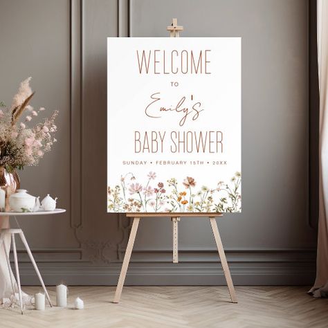 Welcome To Baby Shower Sign, Bloom Theme, Unique Baby Shower Themes, Baby Boy Invitations, Baby Shower Announcement, Wildflower Baby Shower, Wildflower Design, Indoor Event