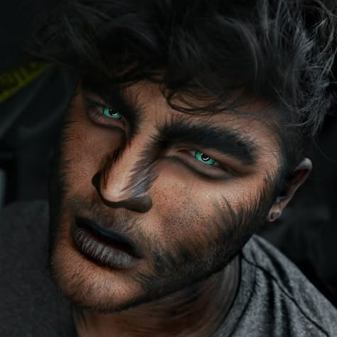 creepy + cool Halloween looks | wolf costume makeup for men Dark Angles Makeup, Werewolf Makeup Men, Wolf Makeup Man, Wolf Costume Makeup, Pagan Makeup, Halloween Zombie Makeup, Mens Halloween Makeup, Werewolf Makeup, Wolf Makeup