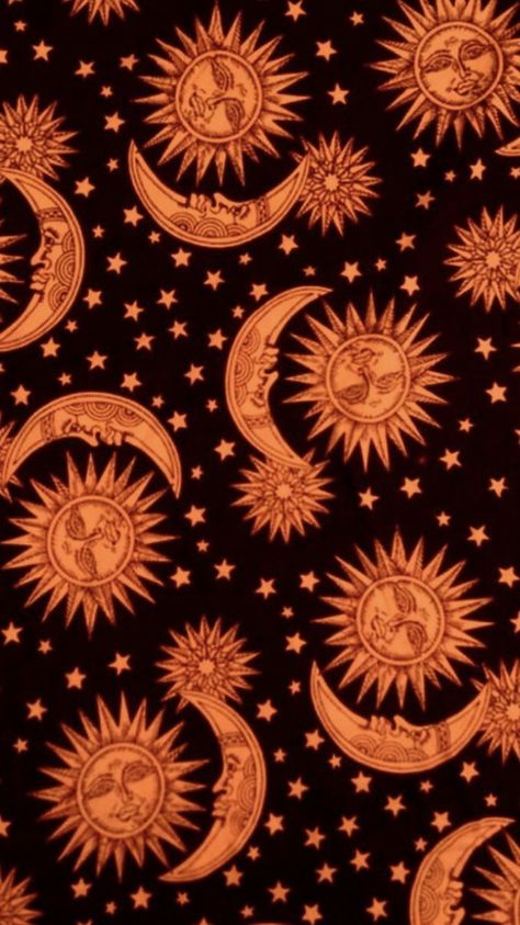 Sun And Moon, Moon, Sun, Iphone, Orange, Stars, Pattern, Black