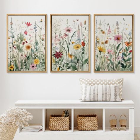 Wildflower Mural, Wildflower Nursery, Boho Artwork, 3 Piece Painting, Print Wall Decor, Green Garden, Floral Painting, Print Wall, Painting Prints